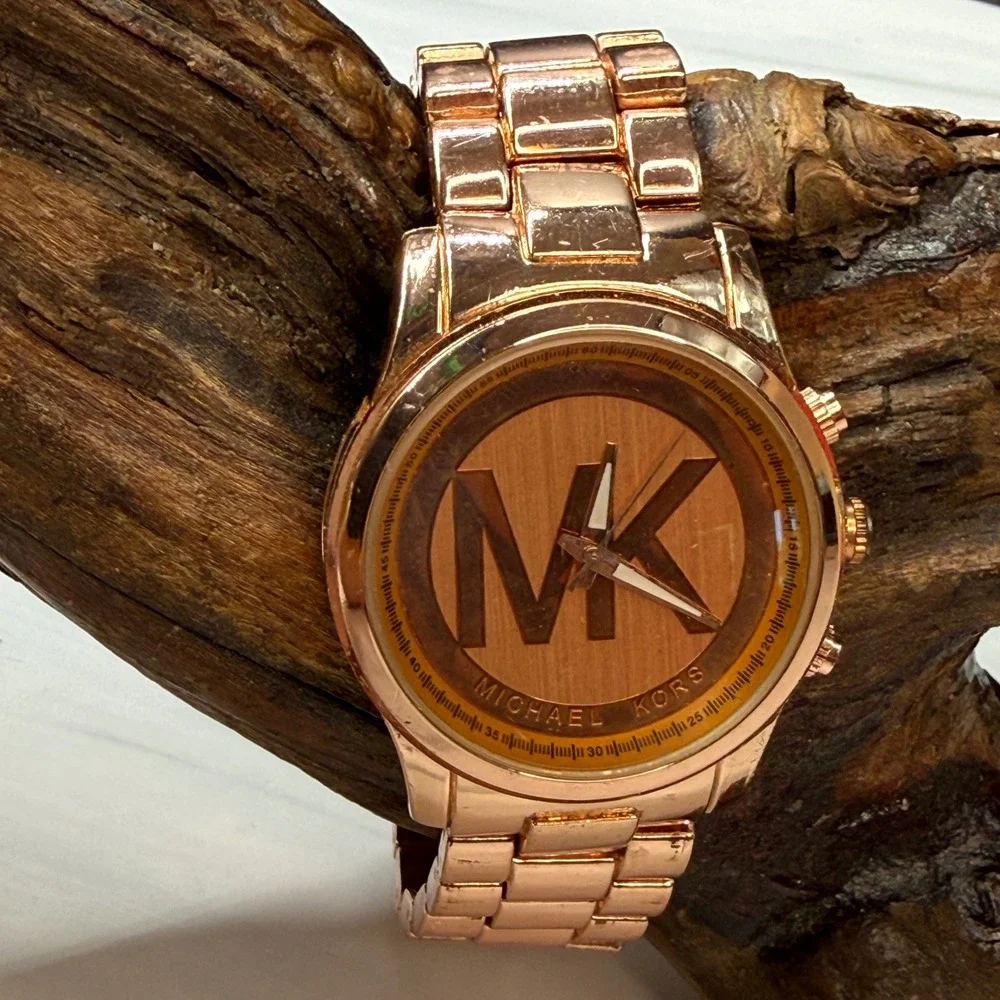 Michael Kors Rose Gold Tone Runway MK-1038 Oversized Logo Watch